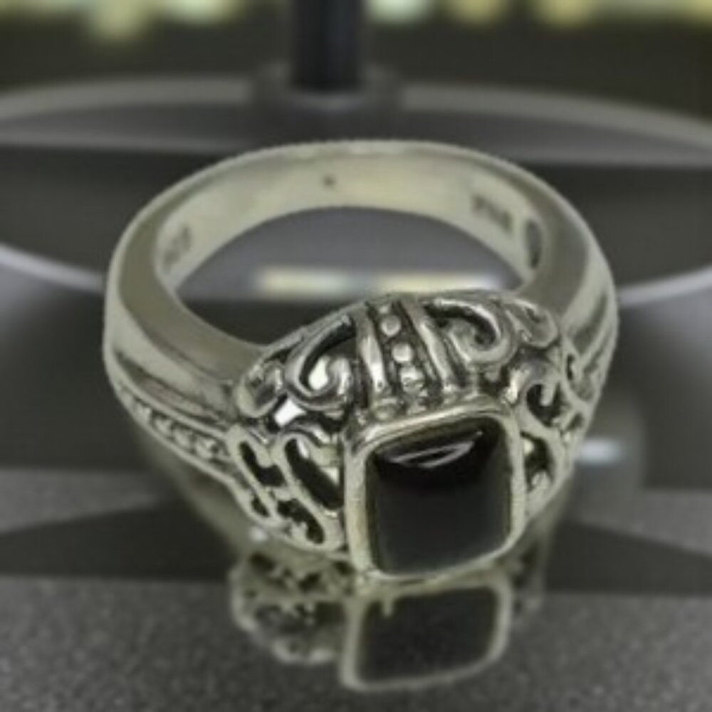 Vintage FAS Onyx Signet Sterling Silver Ring 925